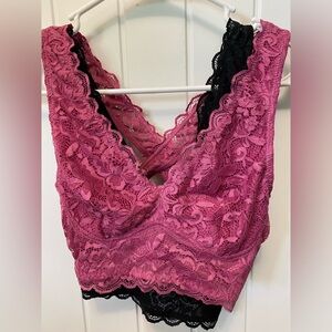 2 pack Serra comfort lace bralettes. NWT. Size Small. Black and dark pink